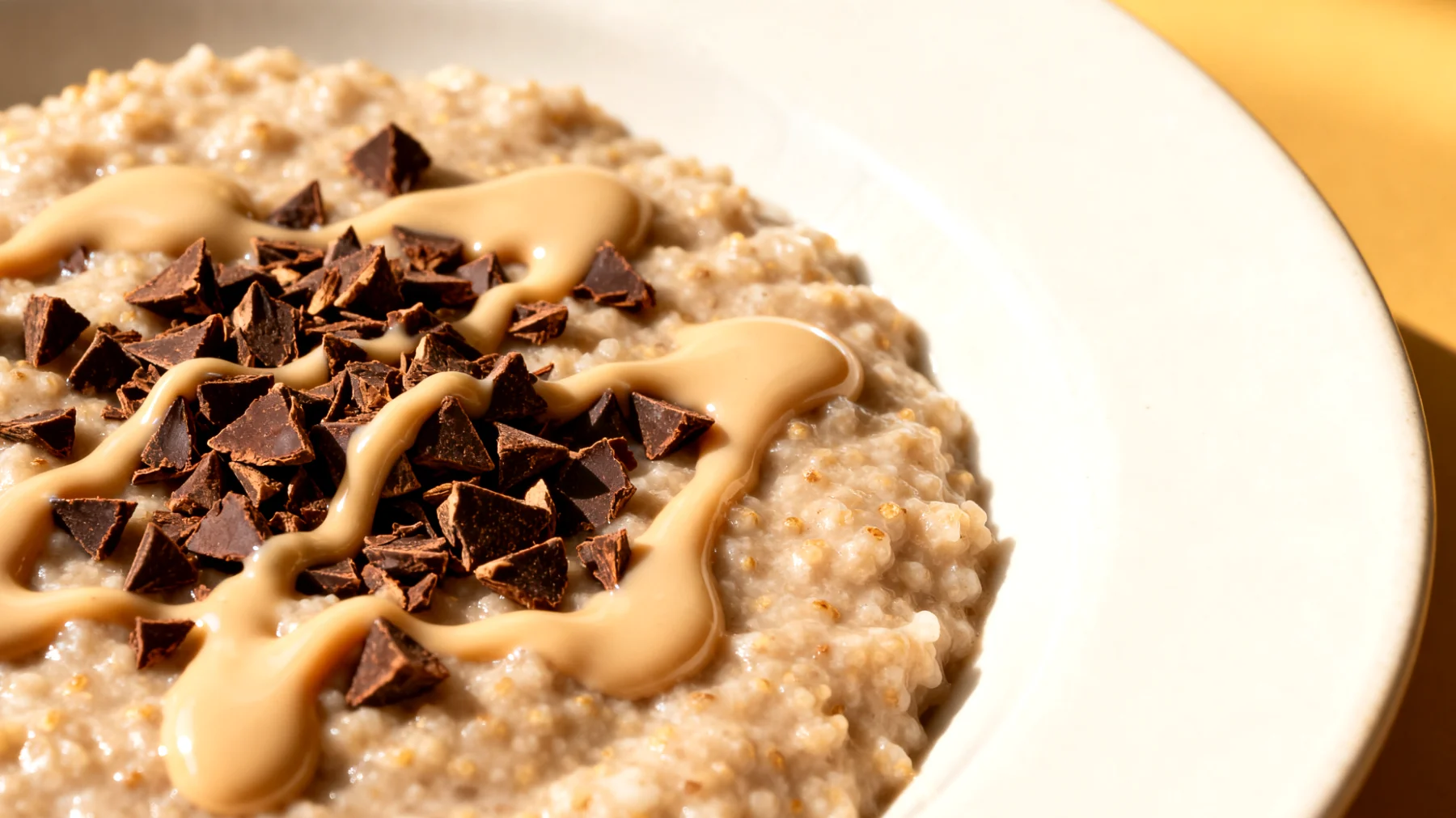 Amaranth-Porridge mit Kakao-Nibs und Tahini"