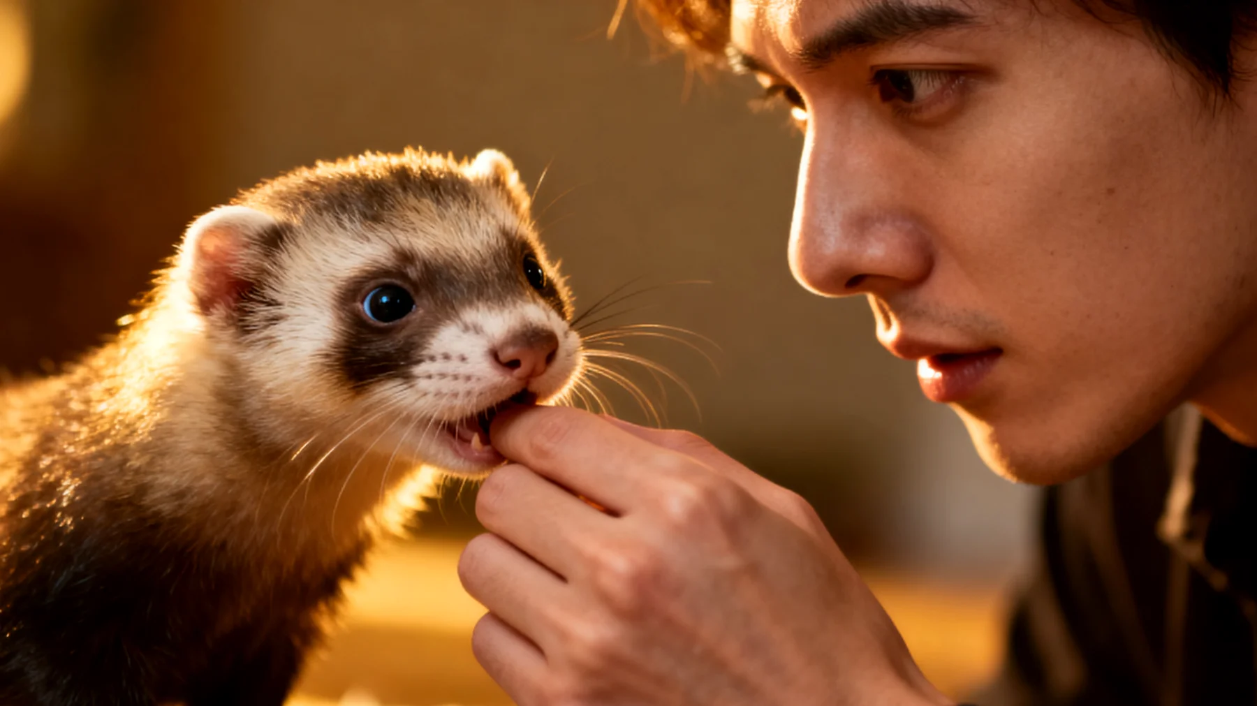 Junges Frettchen zeigt ungewöhnliches Beißverhalten während der Eingewöhnungsphase und benötigt spezielle gesundheitliche Überwachung sowie altersgerechte Pflegemaßnahmen"