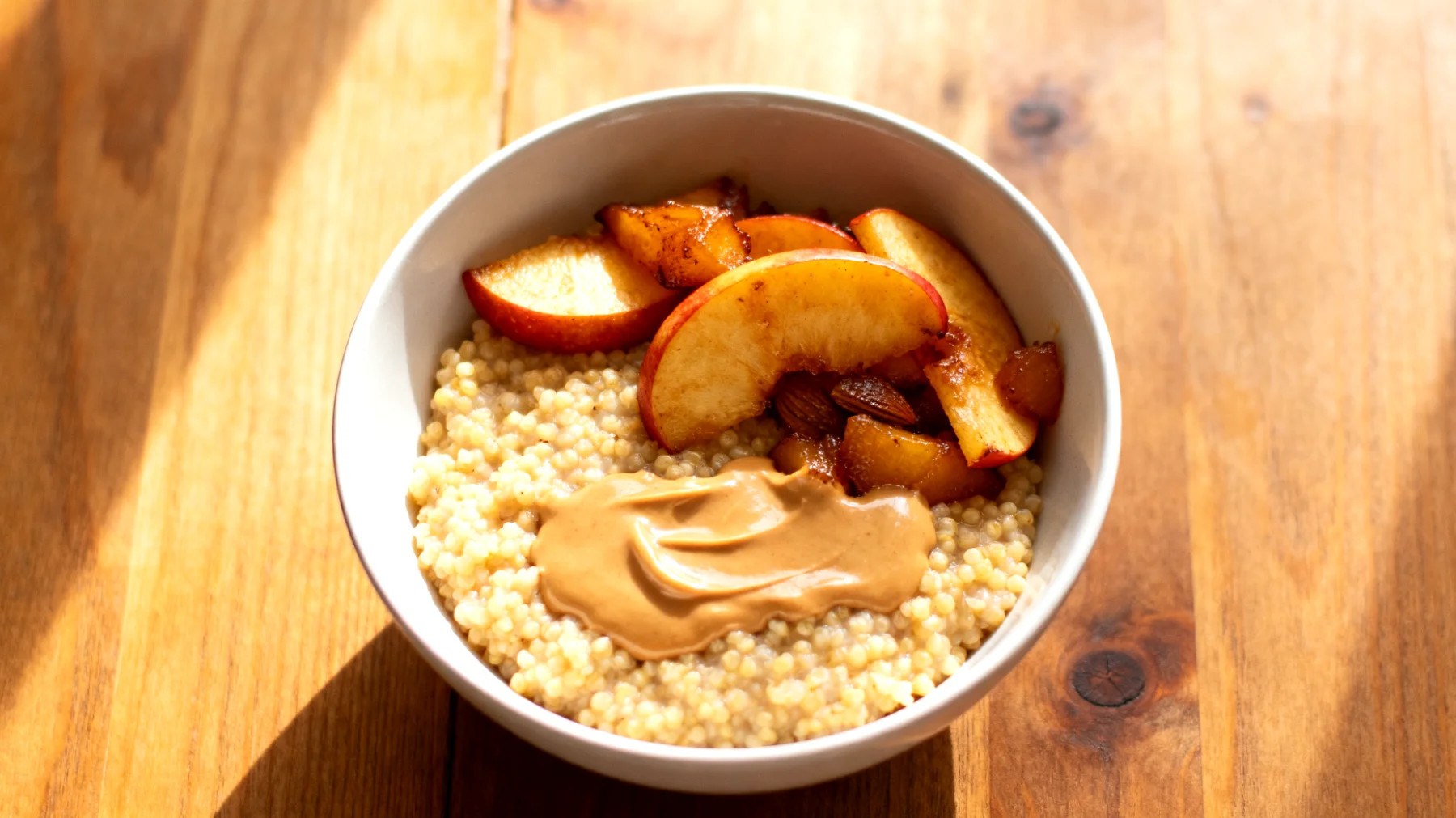 Hirsebrei mit gedünsteten Äpfeln und Mandelbutter"