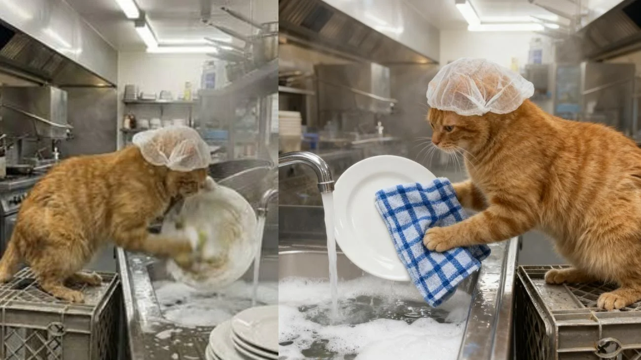 Die Katze, die Geschirr spült 🐈🧽 #cat #ai"